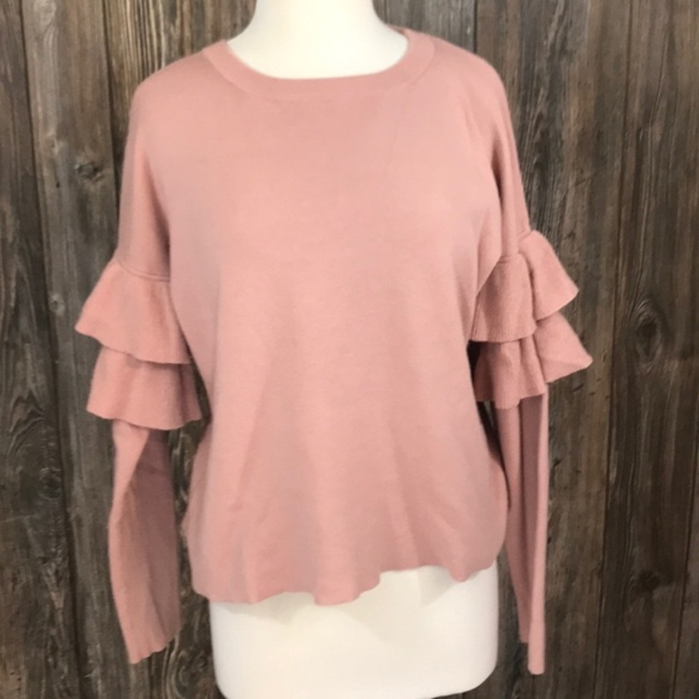 Pink ruffle sleeve sweater